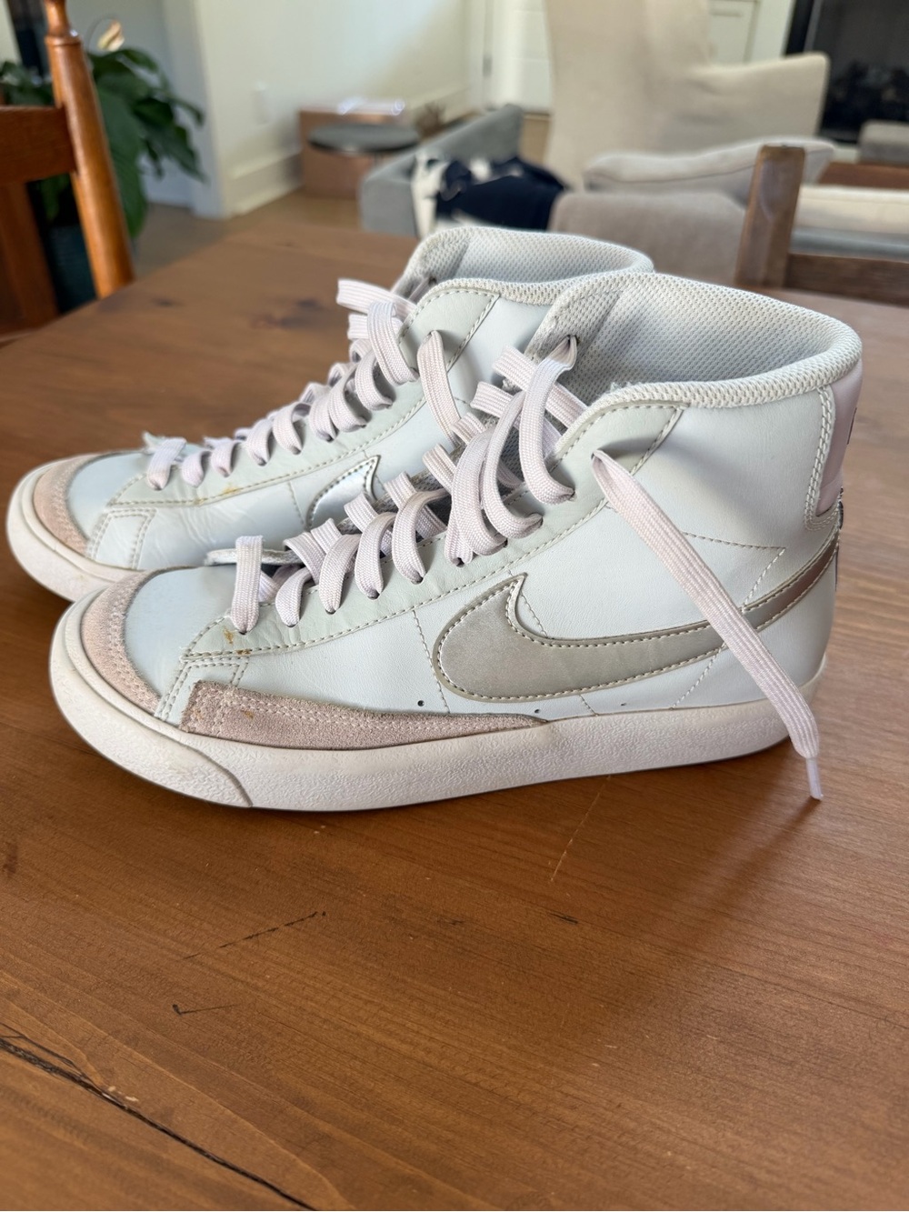 Nike Women's Blazer Mid-Top Sneakers in Pale Pink and White